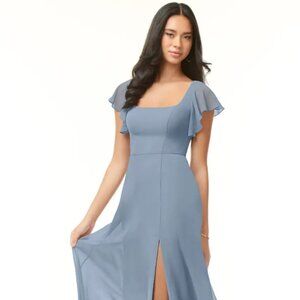 Azazie Bondi Dusty Blue Flowy Ruffled Chiffon Dress
